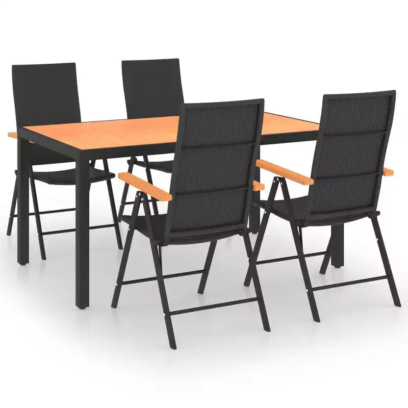 vidaXL Dining Set Black and Brown PE Rattan, WPC, Aluminium 5 Piece Set