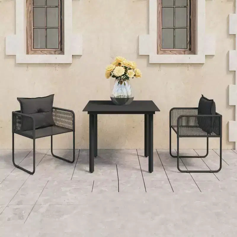 vidaXL Ensemble de salle à manger noir en rotin PVC, ensemble de salle à manger carré de taille moyenne et durable