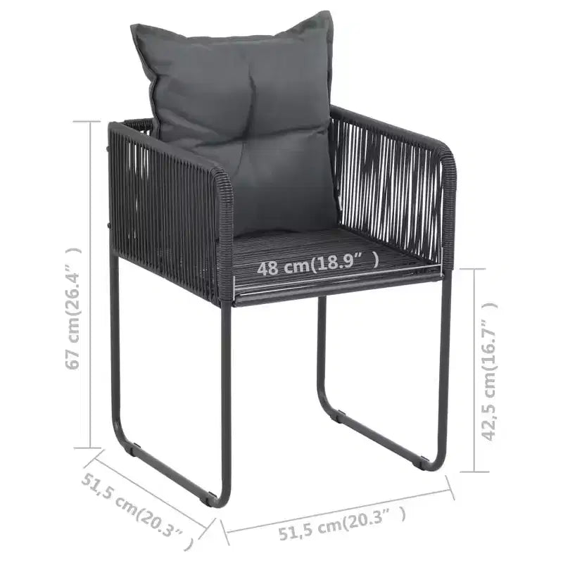 vidaXL Ensemble de salle à manger noir en rotin PVC, ensemble de salle à manger carré de taille moyenne et durable