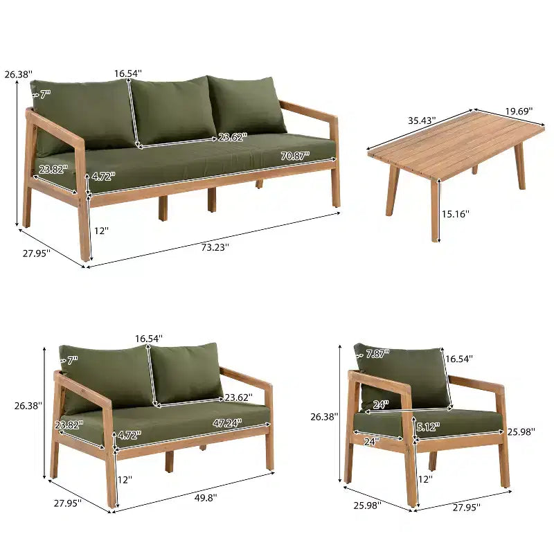 Christopher Knight Home Sunny moderne 5-teilige Sitzgruppe aus Akazienholz mit rechteckigem Tisch mit Lamellenplatte und 7 Sitzplätzen