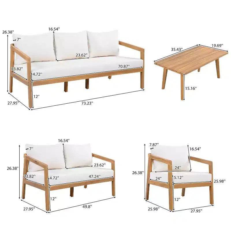 Christopher Knight Home Sunny moderne 5-teilige Sitzgruppe aus Akazienholz mit rechteckigem Tisch mit Lamellenplatte und 7 Sitzplätzen