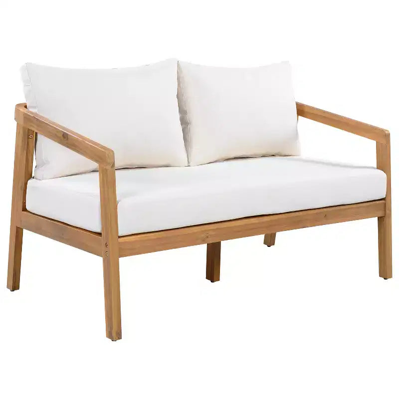 Christopher Knight Home Sunny moderne 5-teilige Sitzgruppe aus Akazienholz mit rechteckigem Tisch mit Lamellenplatte und 7 Sitzplätzen