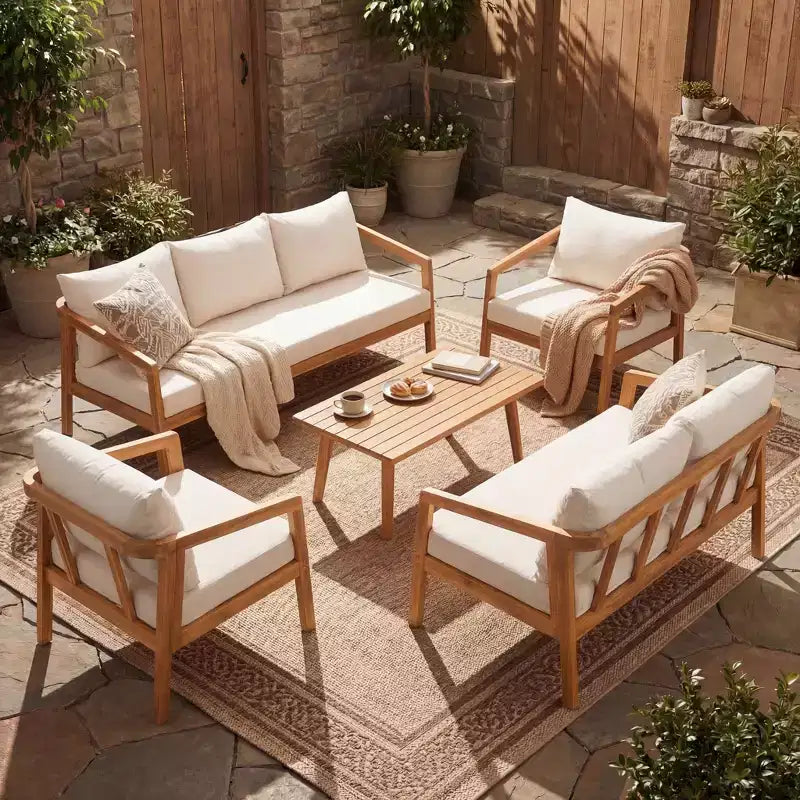 Christopher Knight Home Sunny Modern 5 Piece Acacia Seating Set with Rectangular Slatted Table and 7 Seaters