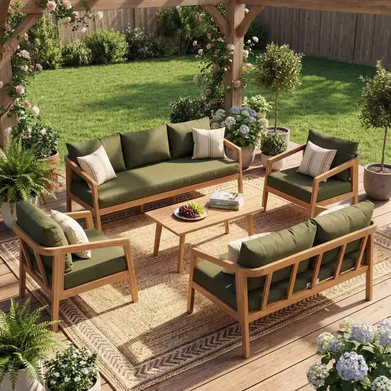 Christopher Knight Home Sunny modern, 5 részes akácfa ülőgarnitúra téglalap alakú, lécezett asztallal és 7 ülőhellyel