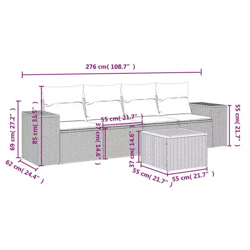 Set da divano da giardino vidaXL in rattan PE, 5 pezzi, modulare