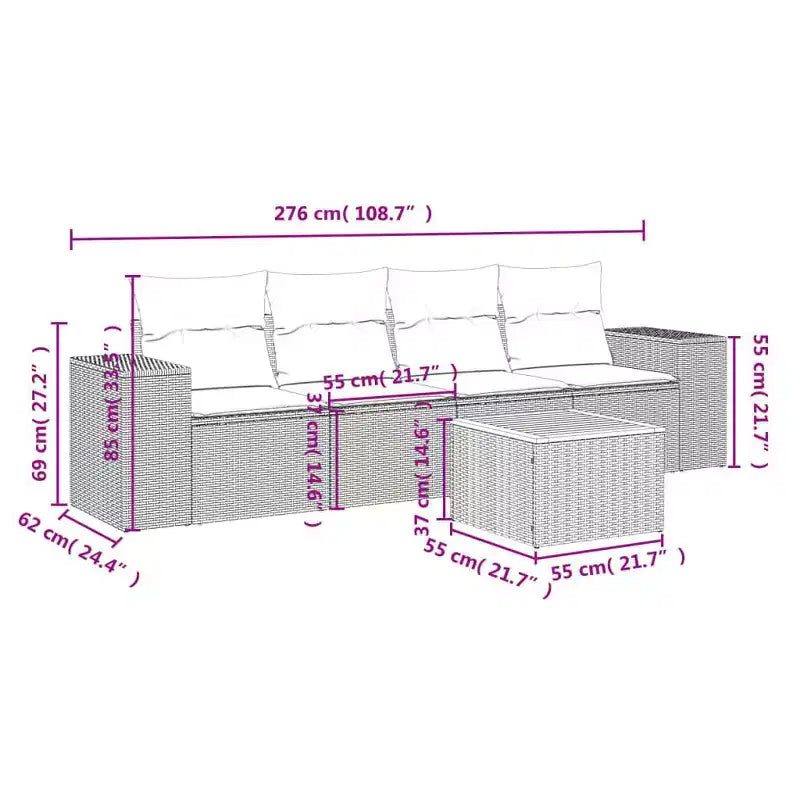 Set da divano da giardino vidaXL in rattan PE, 5 pezzi, modulare