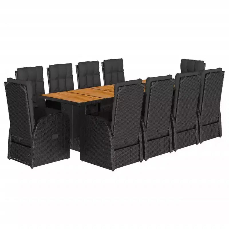 vidaXL Garden Dining Set Black PE rattan 10-seater Adjustable Armrests