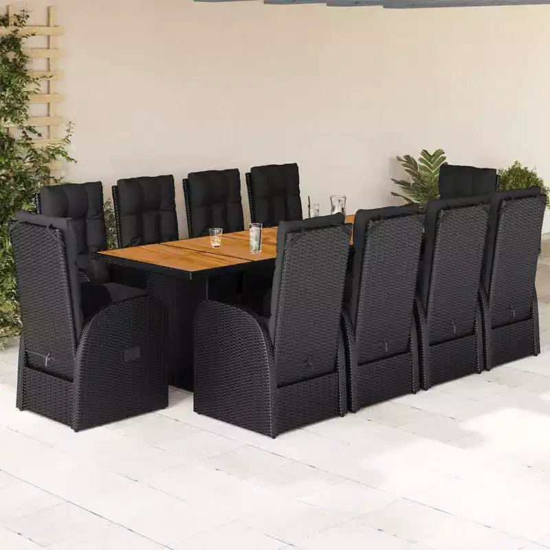 vidaXL Garden Dining Set Black PE rattan 10-seater Adjustable Armrests