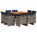vidaXL Patio Dining Set Set of 8 Gray and Navy Blue