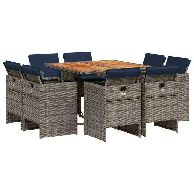 vidaXL Patio Dining Set Set of 8 Gray and Navy Blue