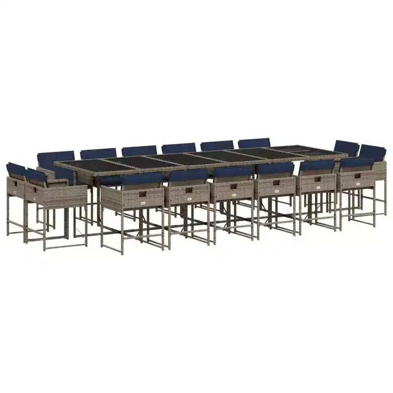 vidaXL Patio Dining Set Set of 16 Gray PE rattan Large Foldable