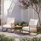 Ensemble de fauteuils à bascule de terrasse LAUSAINT HOME 3 pièces, mobilier de terrasse extérieur en résine tressée PE avec coussins épais