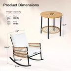 Ensemble de fauteuils à bascule de terrasse LAUSAINT HOME 3 pièces, mobilier de terrasse extérieur en résine tressée PE avec coussins épais