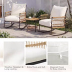 Ensemble de fauteuils à bascule de terrasse LAUSAINT HOME 3 pièces, mobilier de terrasse extérieur en résine tressée PE avec coussins épais