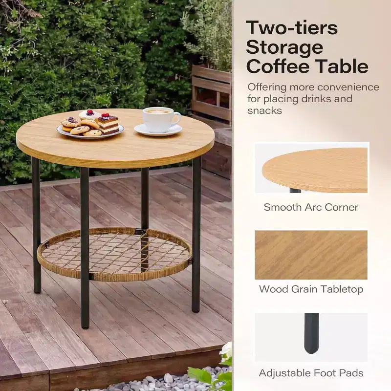Ensemble de fauteuils à bascule de terrasse LAUSAINT HOME 3 pièces, mobilier de terrasse extérieur en résine tressée PE avec coussins épais