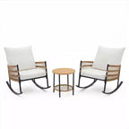 Ensemble de fauteuils à bascule de terrasse LAUSAINT HOME 3 pièces, mobilier de terrasse extérieur en résine tressée PE avec coussins épais