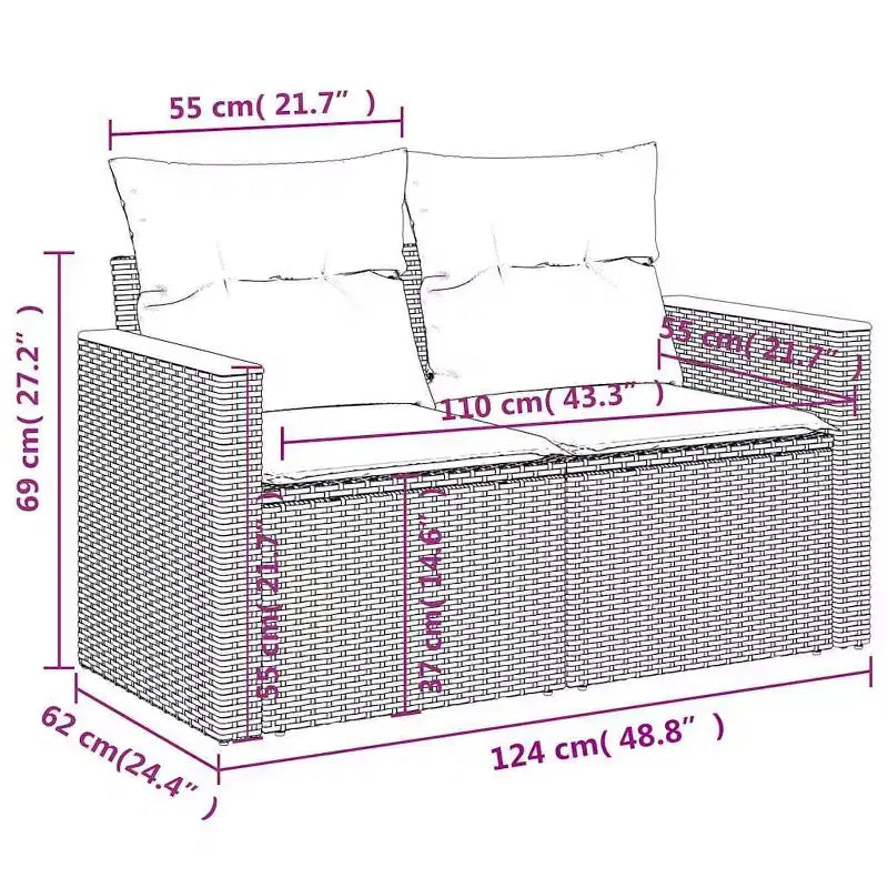 Ensemble de canapés de jardin vidaXL en polyrotin, 5 pièces, modulaire