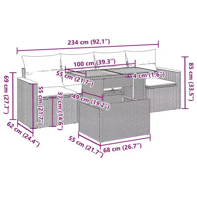 Ensemble de canapés de jardin vidaXL en polyrotin, 5 pièces, modulaire