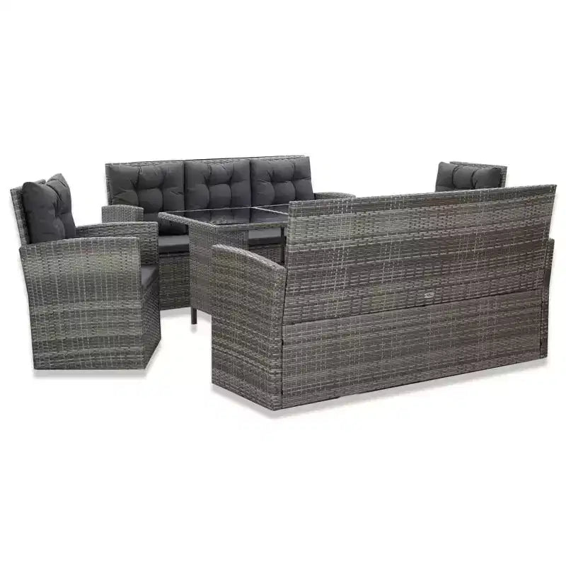 vidaXL Dining Set Grey PE rattan Large Removable Covers