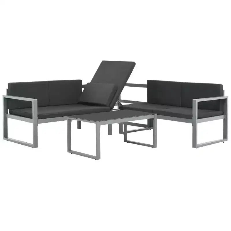 Mobilier d’extérieur vidaXL en aluminium noir thermolaqué, polyester et verre