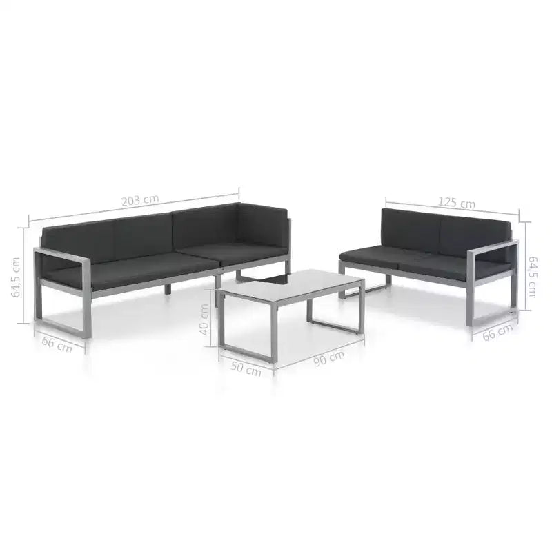 Mobilier d’extérieur vidaXL en aluminium noir thermolaqué, polyester et verre