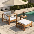 GDFStudio Camille Acacia Wood Outdoor Lounge Chair and Ottoman Set with Cushions