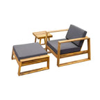 Ensemble de fauteuil de détente et pouf d’extérieur GDFStudio Camille en bois d’acacia, avec coussins