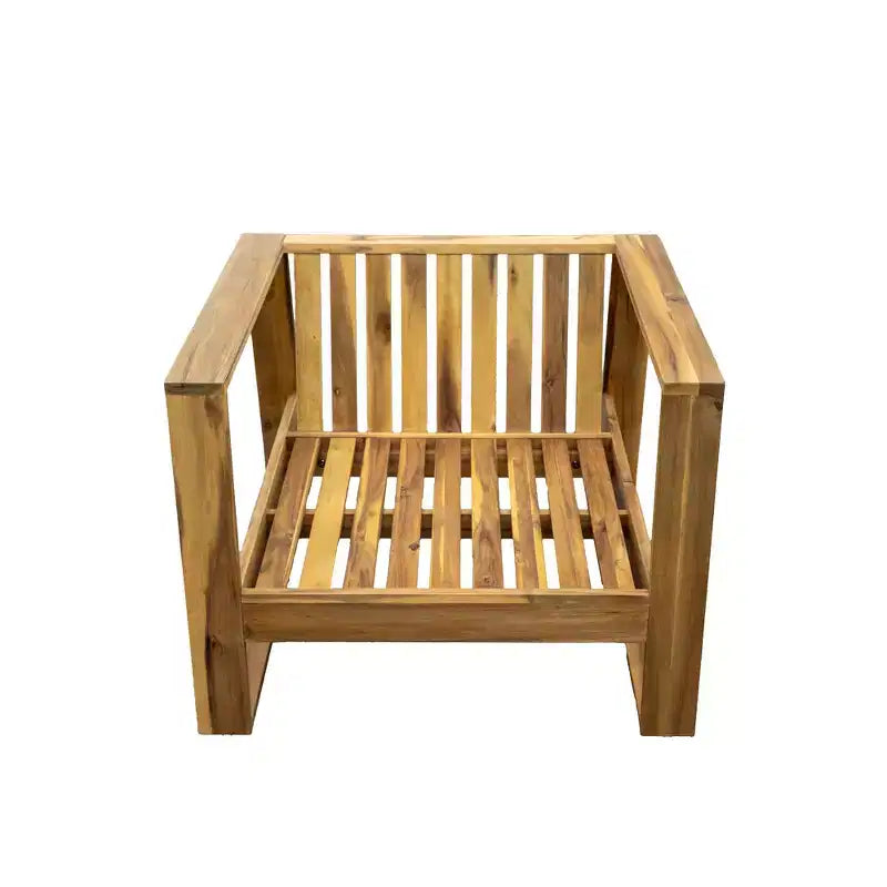 Ensemble de fauteuil de détente et pouf d’extérieur GDFStudio Camille en bois d’acacia, avec coussins