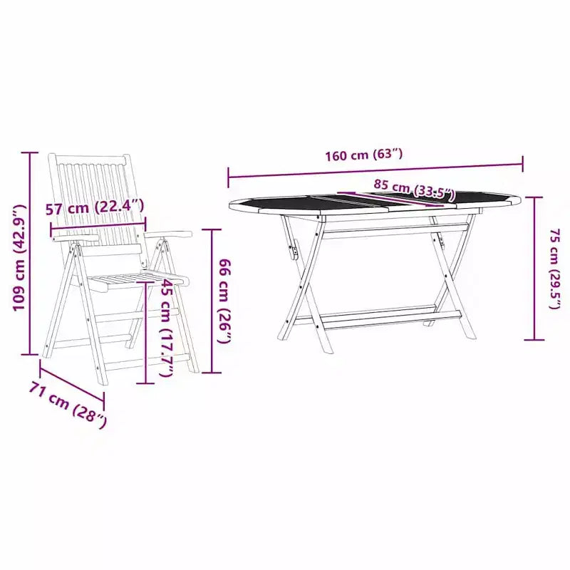 Ensemble repas de jardin pliant vidaXL de 5 pièces en bois d’acacia massif