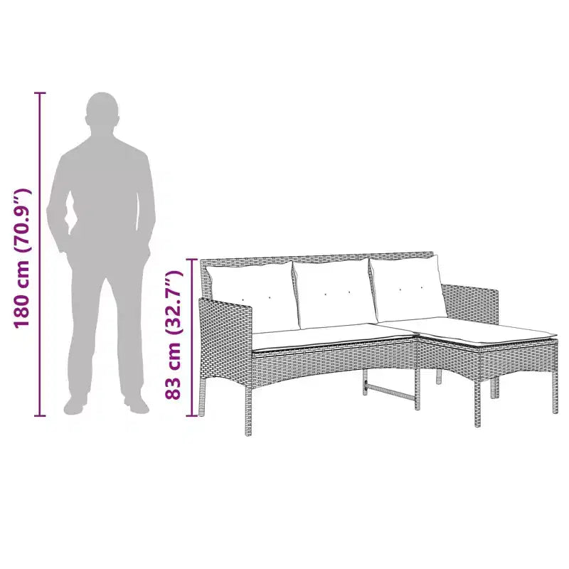 vidaXL Garden Sofa Set with Cushion 2 pcs Black and Cream Poly Rattan
