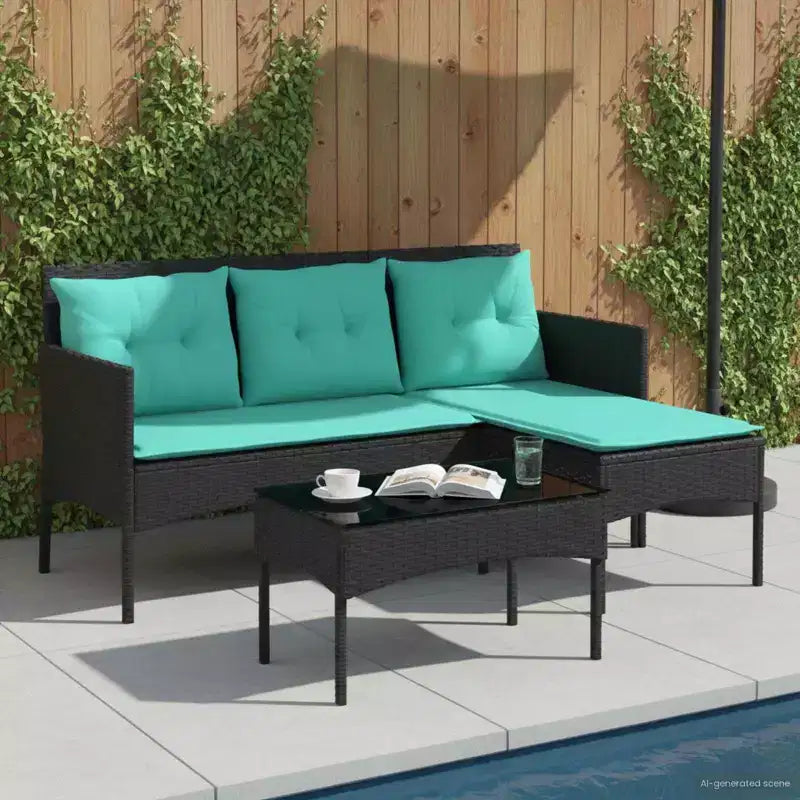 vidaXL Garden Sofa Set with Cushion 2 pcs Black and Cream Poly Rattan