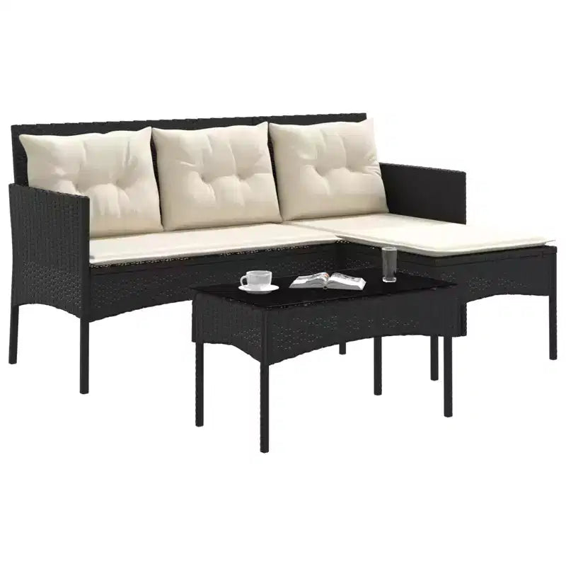 vidaXL Garden Sofa Set with Cushion 2 pcs Black and Cream Poly Rattan