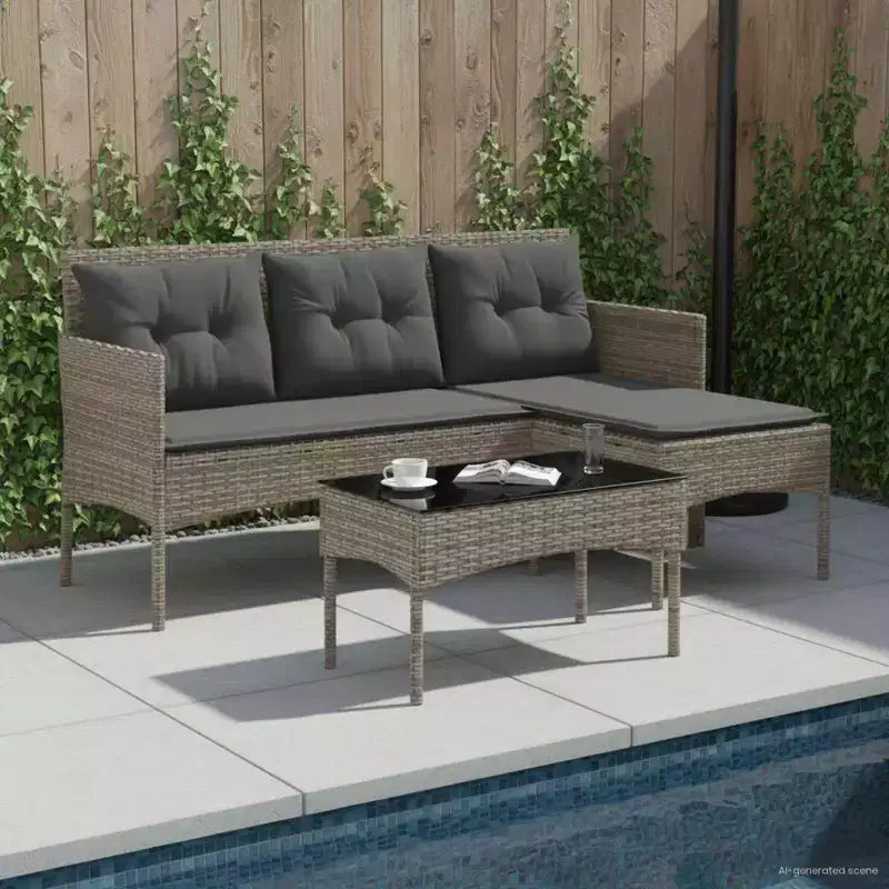 vidaXL Garden Sofa Set with Cushion 2 pcs Black and Cream Poly Rattan