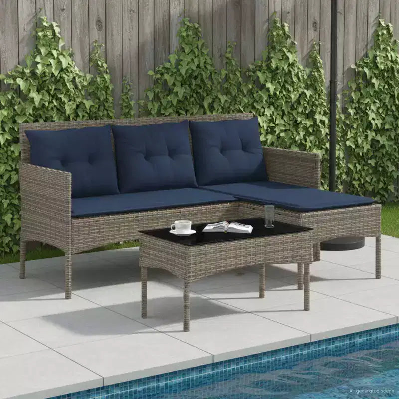 vidaXL Garden Sofa Set with Cushion 2 pcs Black and Cream Poly Rattan