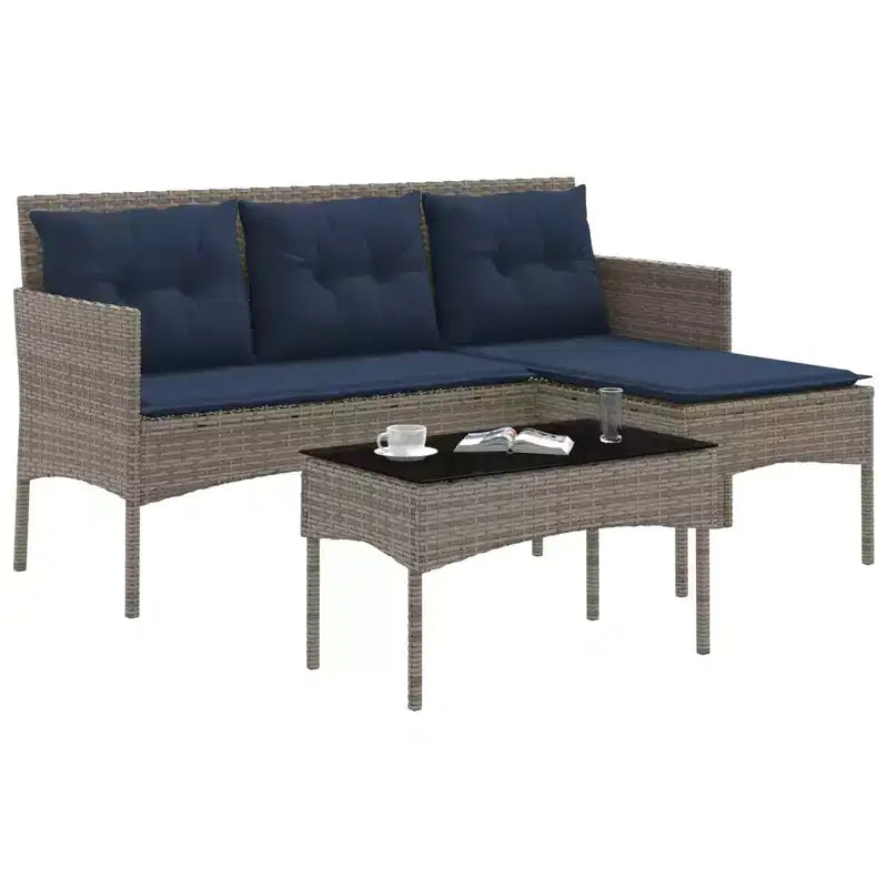 vidaXL Garden Sofa Set with Cushion 2 pcs Black and Cream Poly Rattan