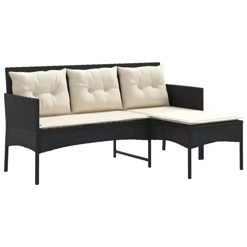 vidaXL Garden Sofa Set with Cushion 2 pcs Black and Cream Poly Rattan