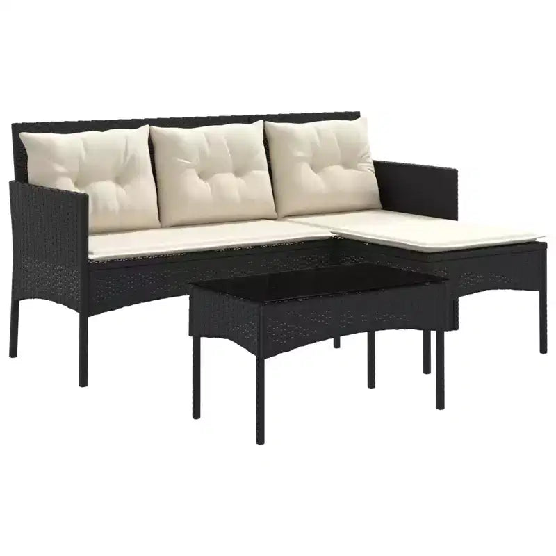 vidaXL Garden Sofa Set with Cushion 2 pcs Black and Cream Poly Rattan