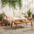 Christopher Knight Home Nolan Patio Acacia Wood and Wicker 2-Piece Loveseat Set with Coffee Table and Cushions