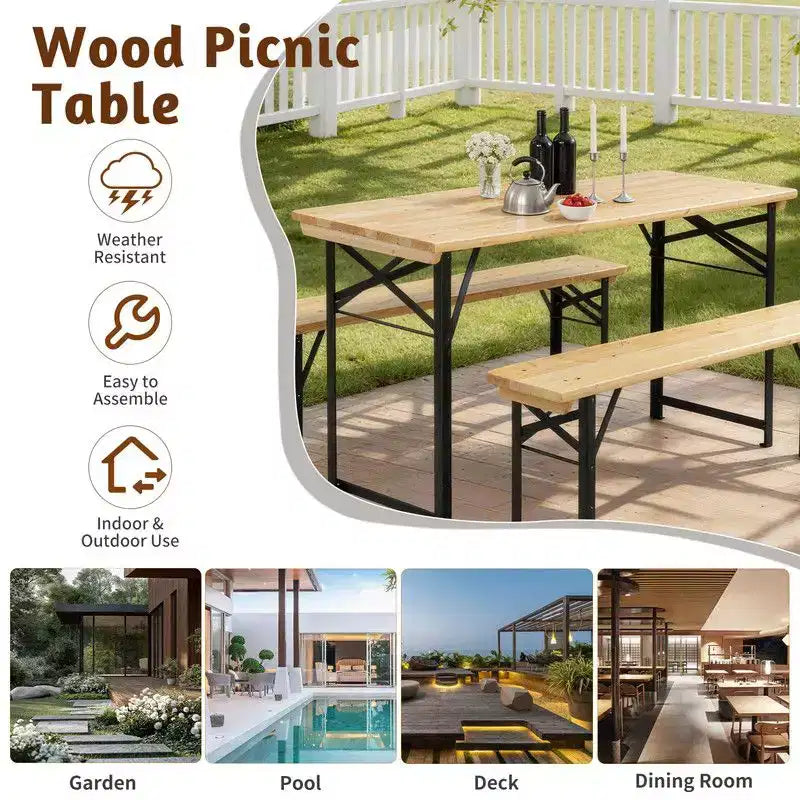 Karl Home Rectangle Wood Picnic Table With Bench Seats 4 People