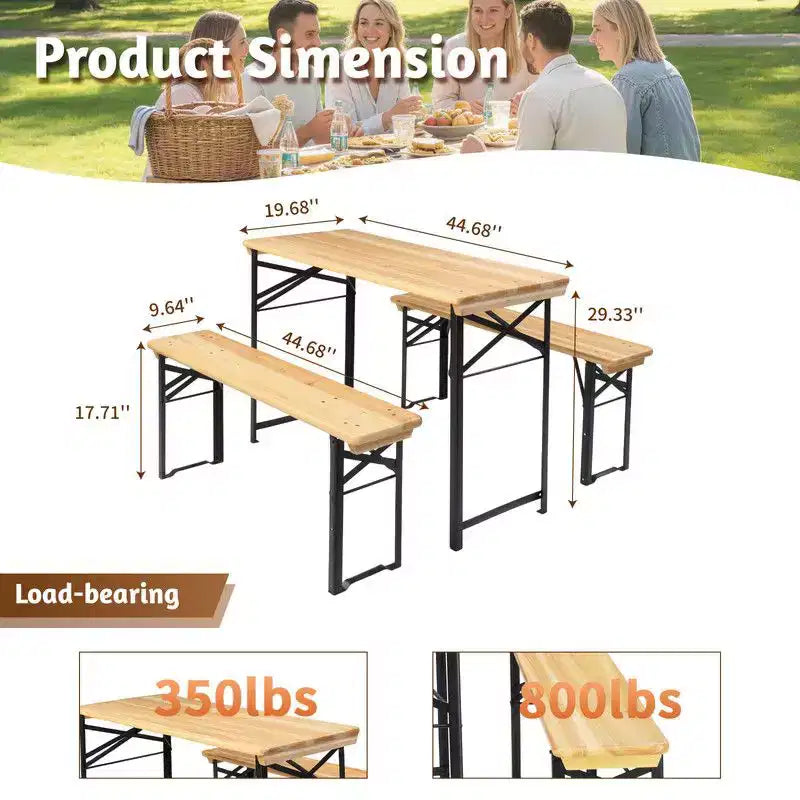 Karl Home Rectangle Wood Picnic Table With Bench Seats 4 People
