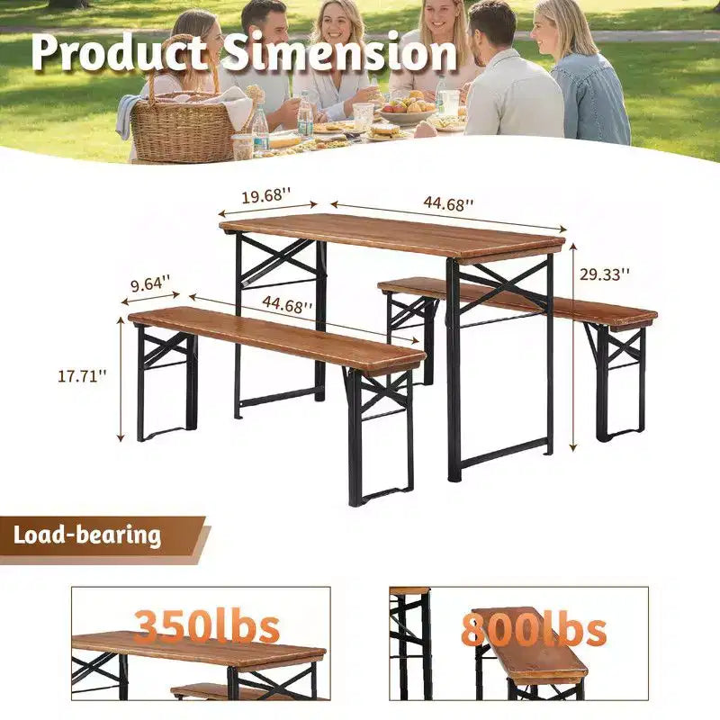 Karl Home Rectangle Wood Picnic Table With Bench Seats 4 People