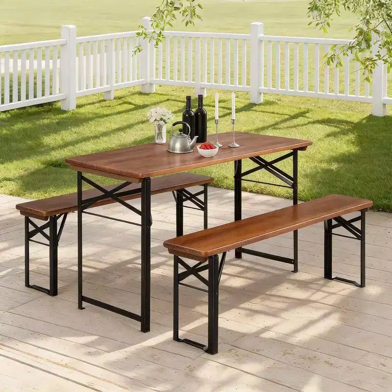 Karl Home Rectangle Wood Picnic Table With Bench Seats 4 People