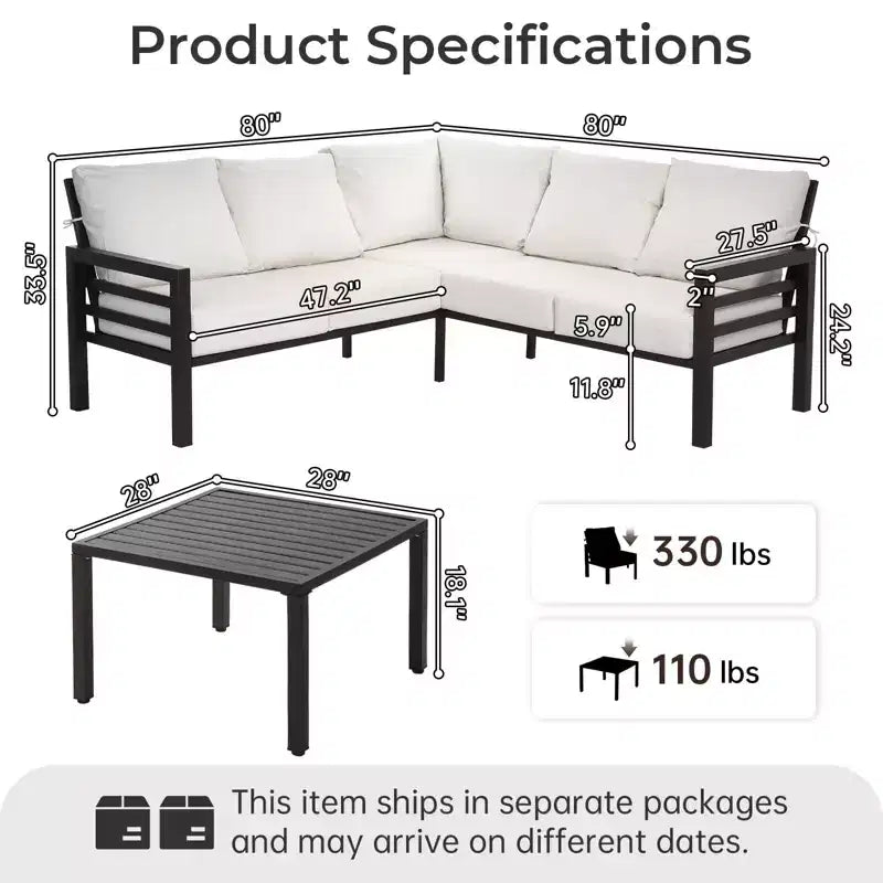 Karl Home | L-förmiges Metall-Loungesofa-Set für die Terrasse