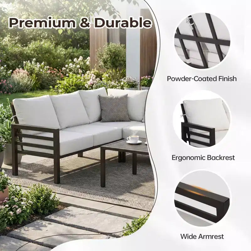Karl Home | L-förmiges Metall-Loungesofa-Set für die Terrasse