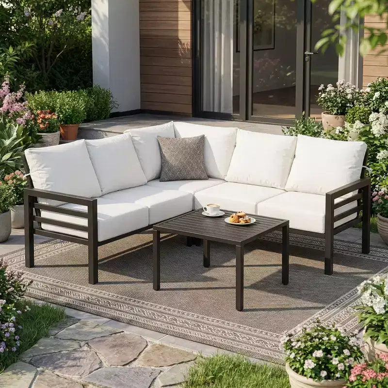 Karl Home | L-förmiges Metall-Loungesofa-Set für die Terrasse