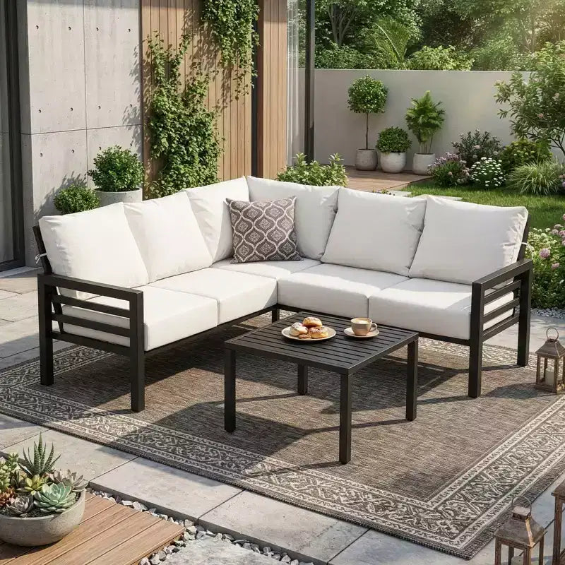 Karl Home | L-förmiges Metall-Loungesofa-Set für die Terrasse