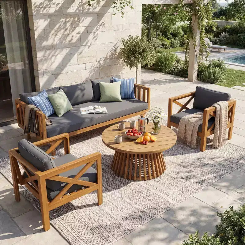 Christopher Knight Home Claremont modern, 4 részes akácfa teraszos beszélgetőgarnitúra párnákkal