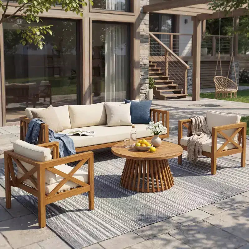 Christopher Knight Home Claremont modern, 4 részes akácfa teraszos beszélgetőgarnitúra párnákkal