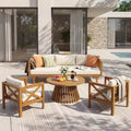Christopher Knight Home Claremont Patio Modern Acacia Wood 4-Piece Conversation Set Cushions
