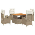 vidaXL 5 Piece Patio Dining Set with Cushions Beige Poly Rattan